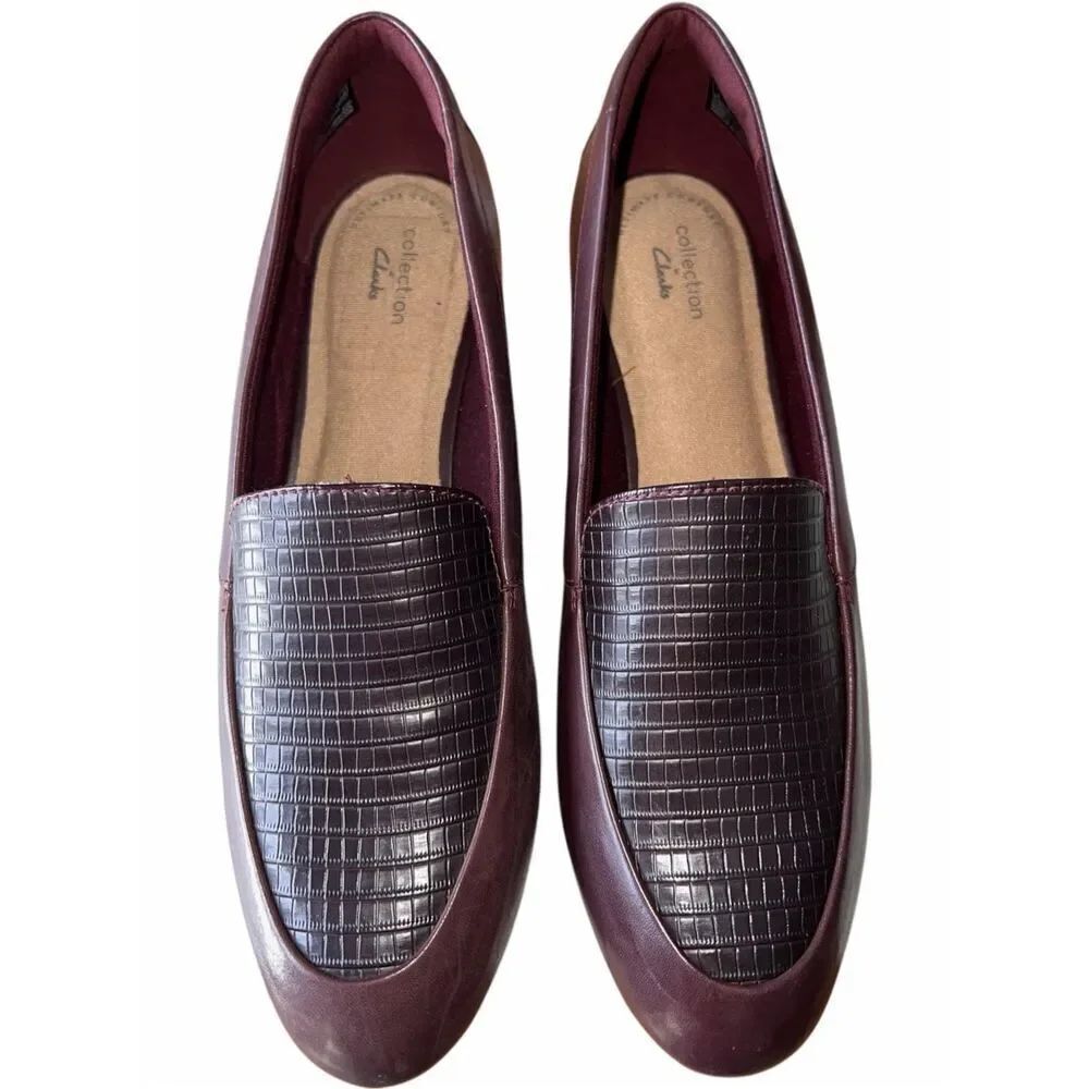Collection Clarks Mallory Pearl Burgundy Wedge Leather Loafer Size 10M NEW